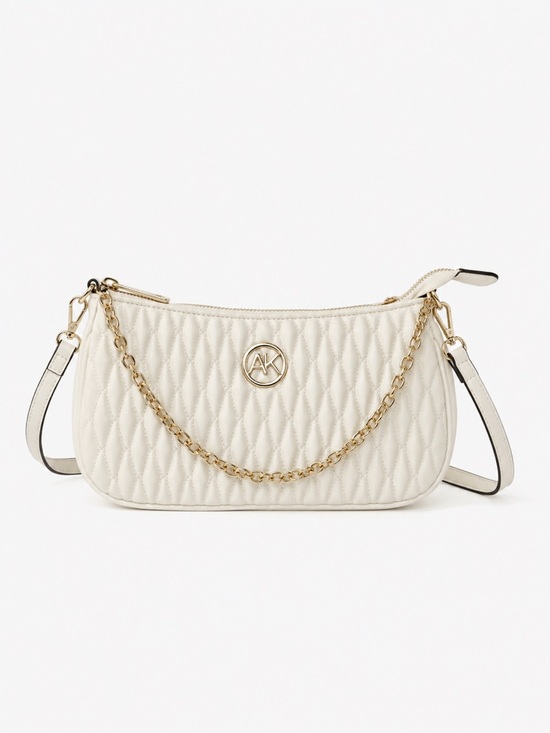 Anne Klein Handbags - AK Anne Klein White Quilted Convertible Crossbody Shoulder Bag Gold Chain